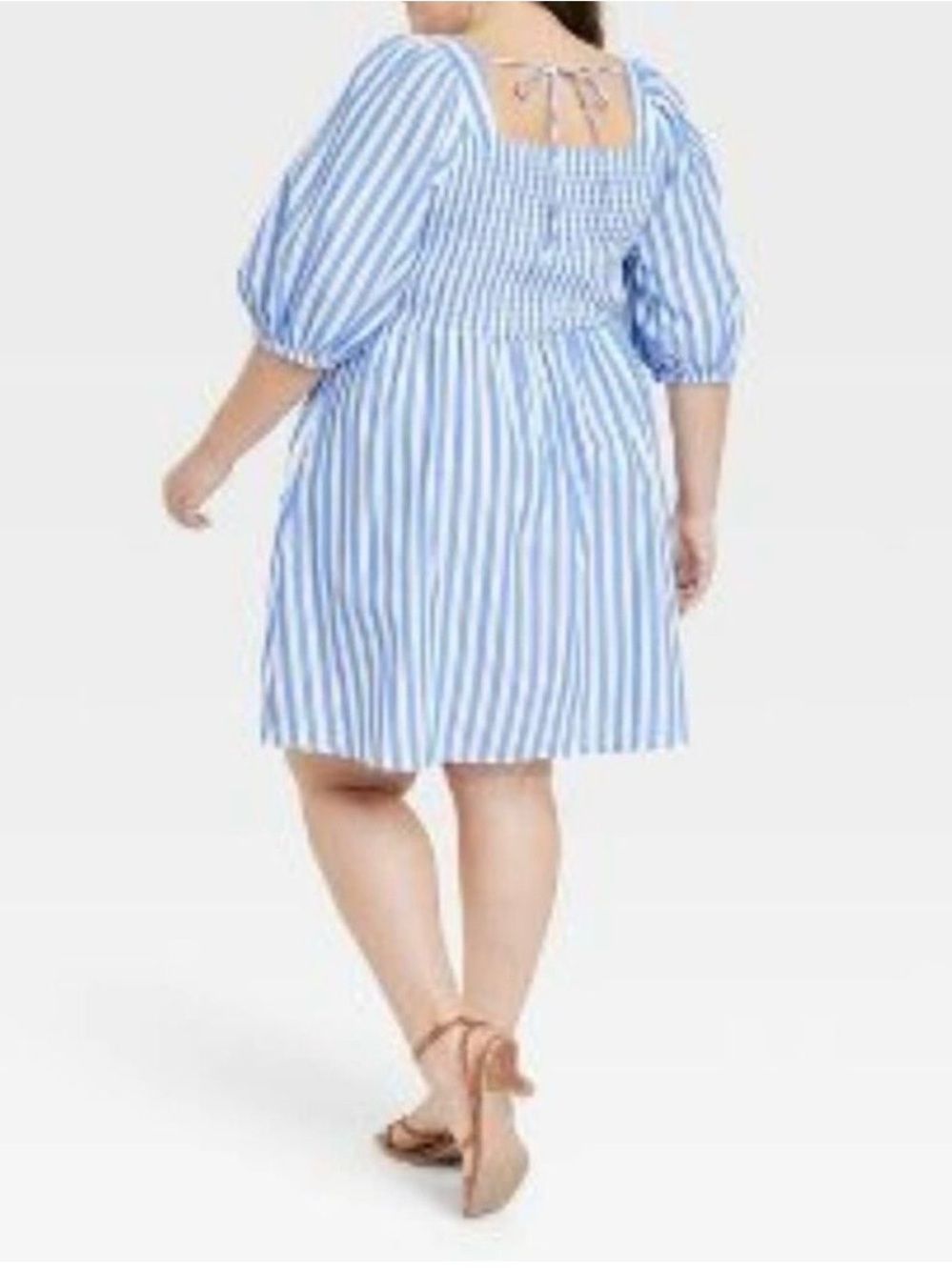 Ava & Viv Blue and White Striped Dress with Puff Sleeves